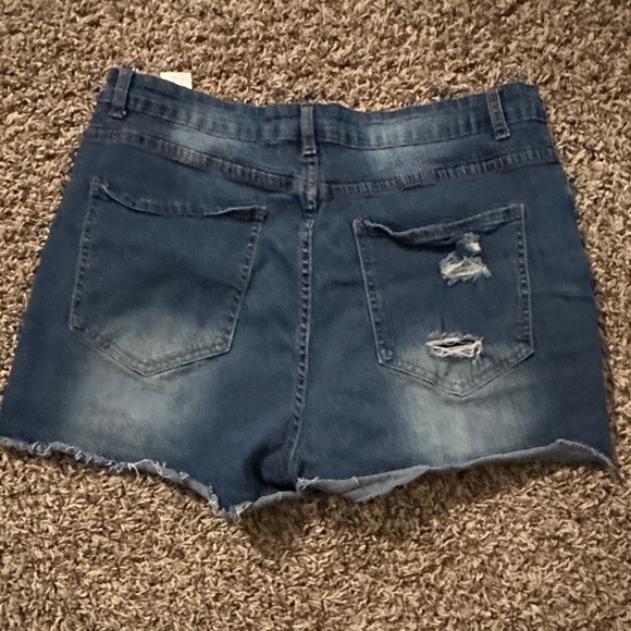 SHEIN Dark Blue Distressed Jean Shorts - Picture 2 of 2